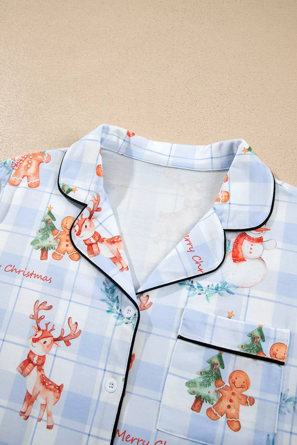 Plaid Christmas Pajama Set in Light Blue