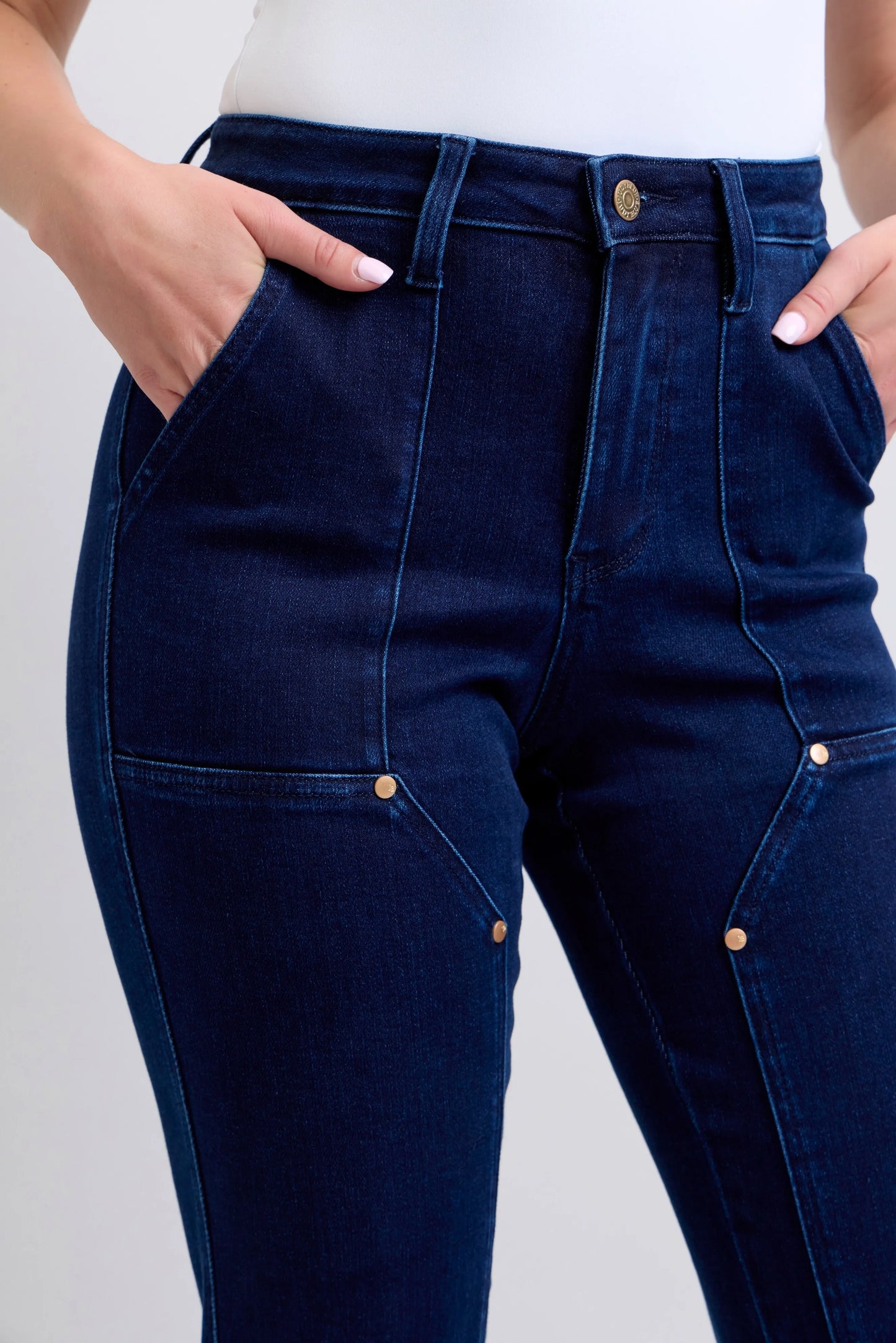 Judy Blue High Waist Knee Patch Straight Jeans in Dark in Dk