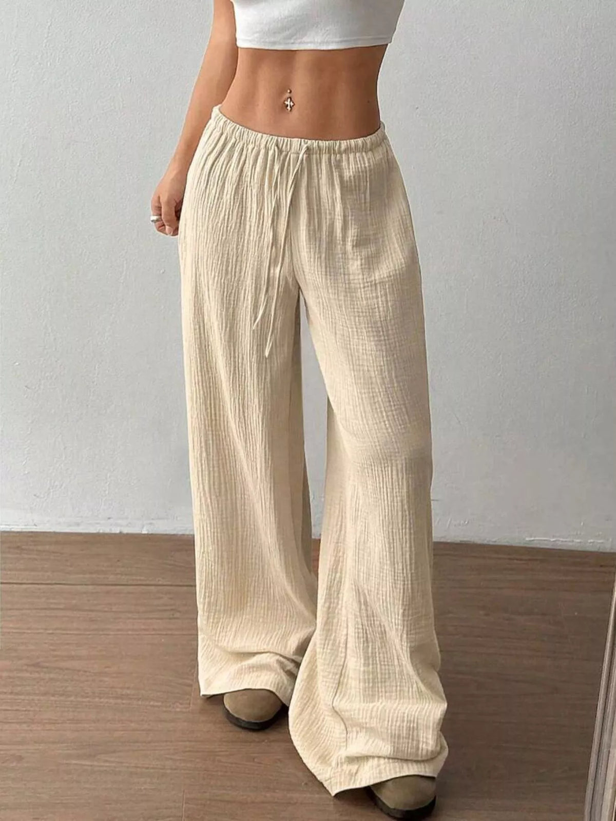 Wide-Leg Drawstring Pants