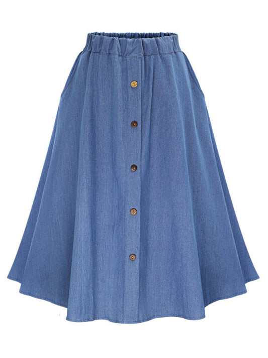 Button-Front Denim A-Line Skirt