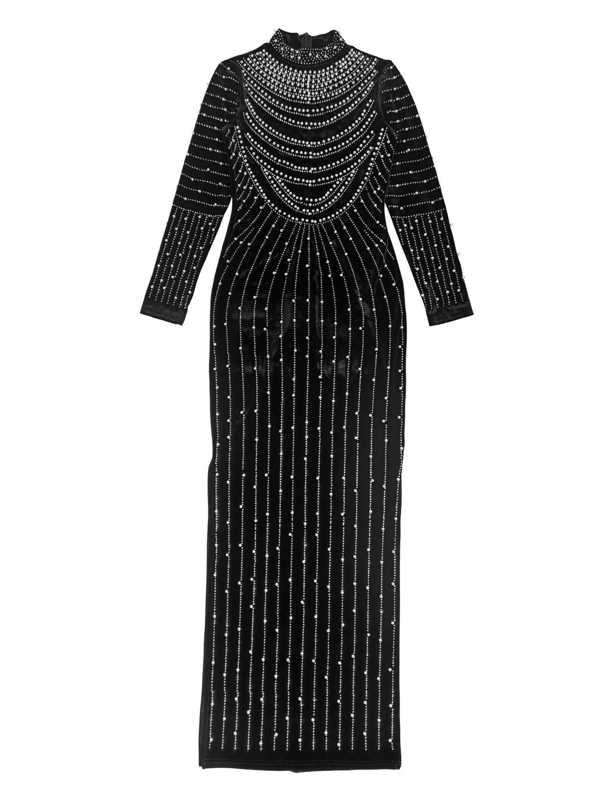 Rhinestone Mock Neck Long Sleeve Maxi Dress