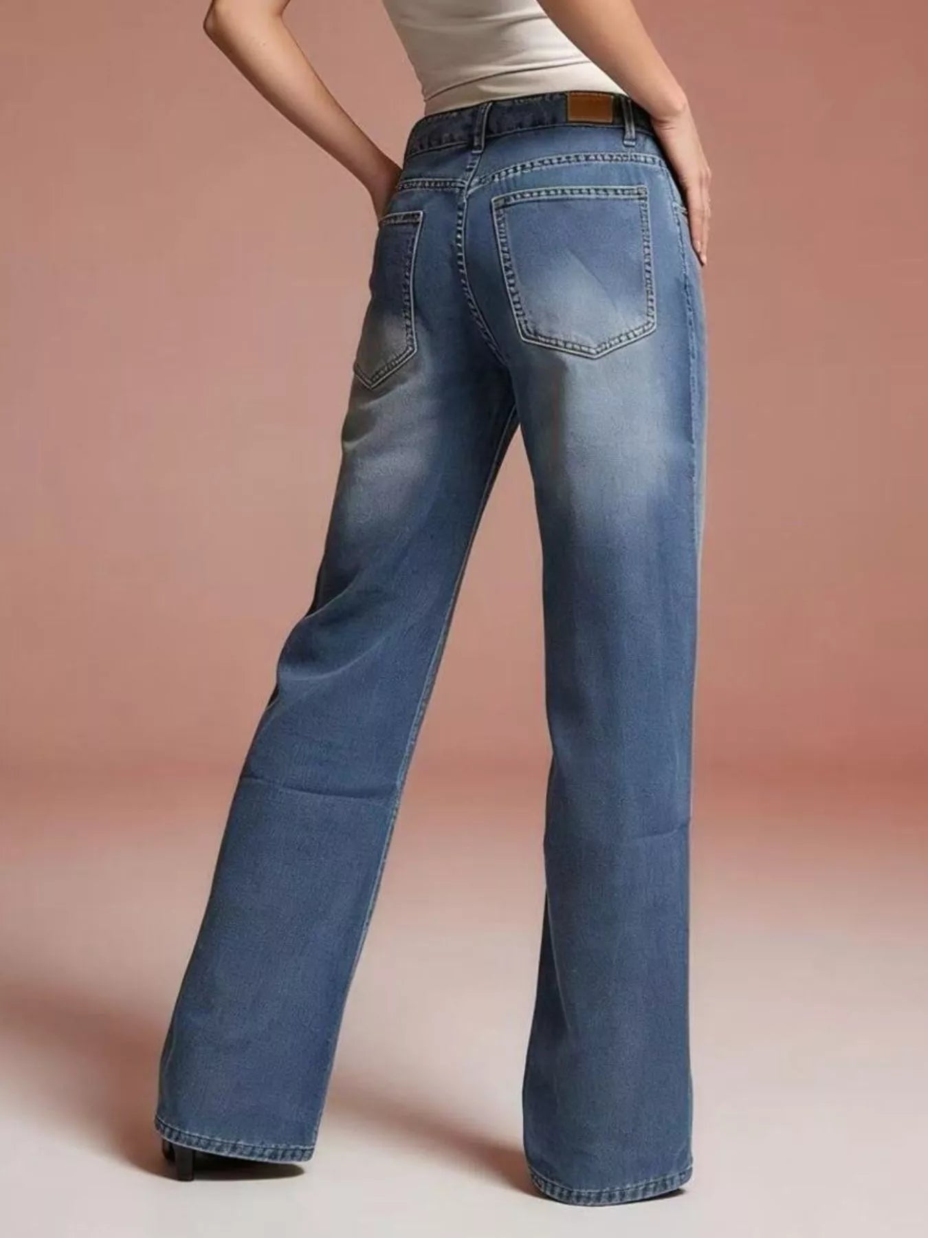 Vintage Wash Wide Leg Jeans in Blue by Dreamy Drapes