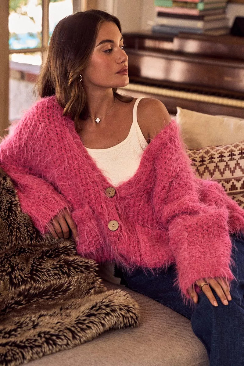 So Me Soft-Touch Loose-Fit Cardigan in Pink