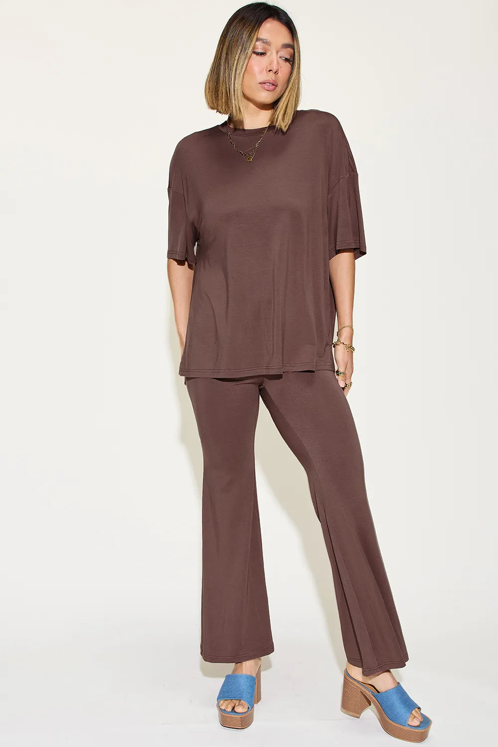 Basic Bae Bamboo T-Shirt and Flare Pants Set