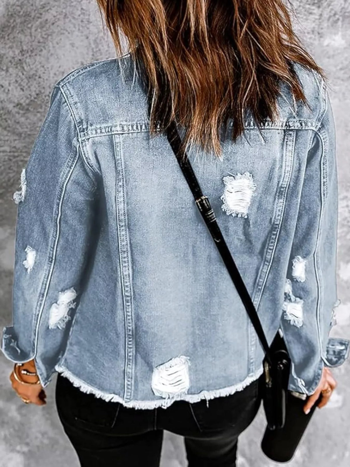Distressed Raw Hem Denim Jacket