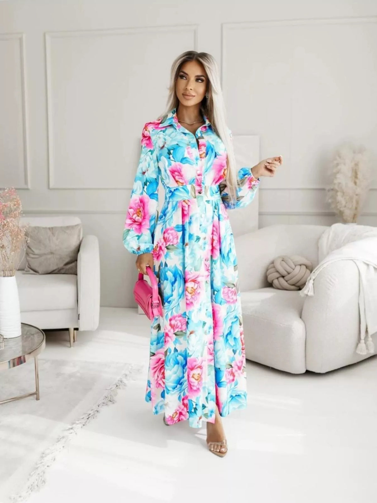 Printed Button-Front Maxi Shirt Dress
