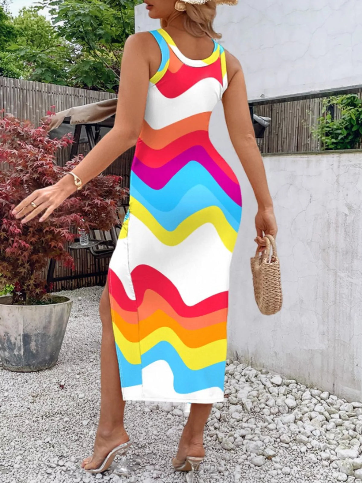 Ruched Drawstring Slit Midi Dress