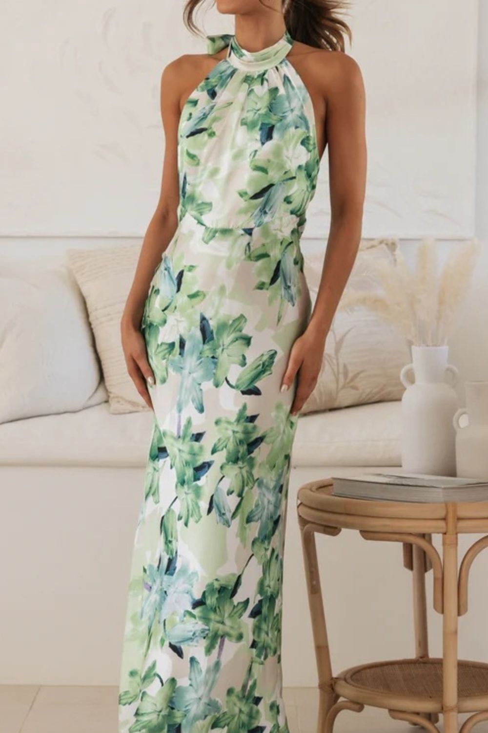 Floral Halter Neck Maxi Dress with Side Slit