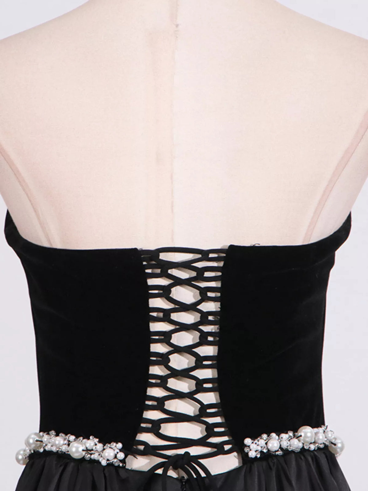 Rhinestone Lace-Up Tube Maxi Dress in Black