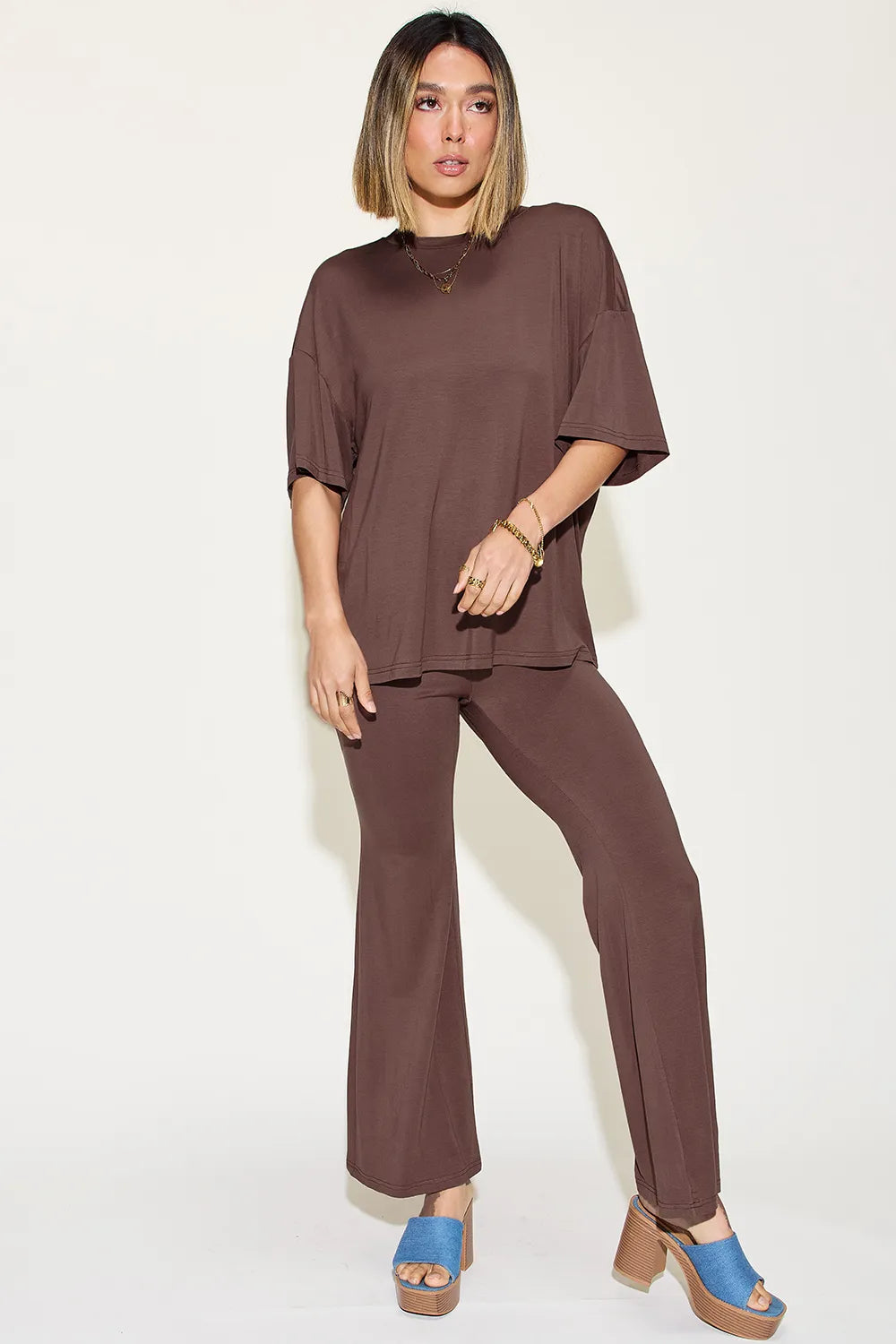 Basic Bae Bamboo T-Shirt and Flare Pants Set