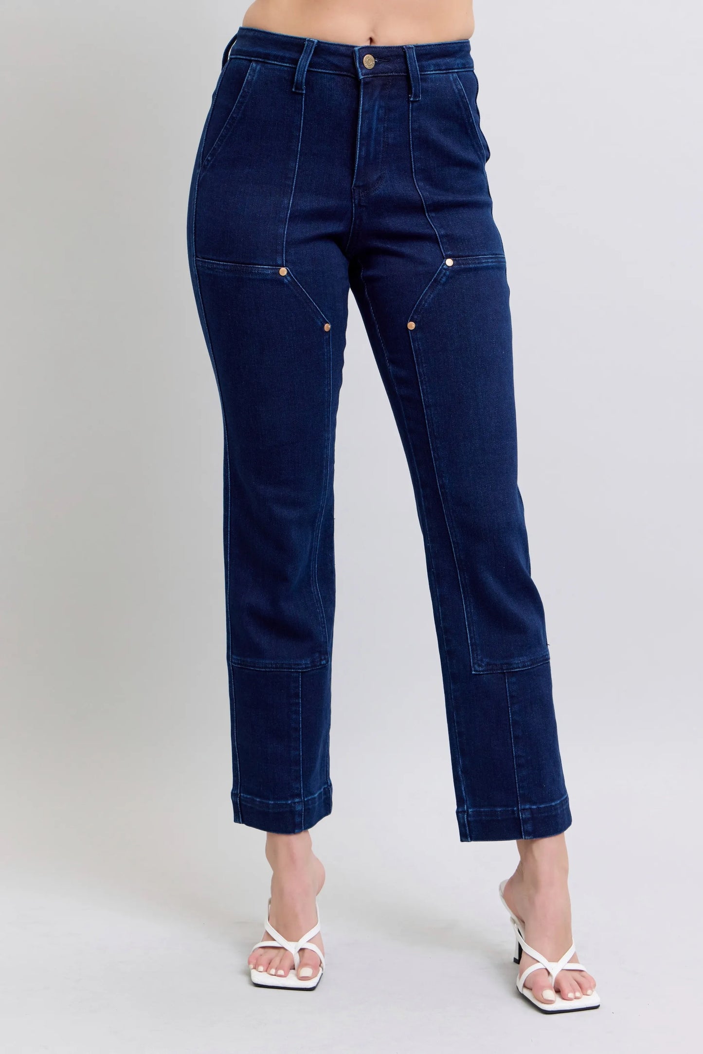 Judy Blue High Waist Knee Patch Straight Jeans in Dark in Dk