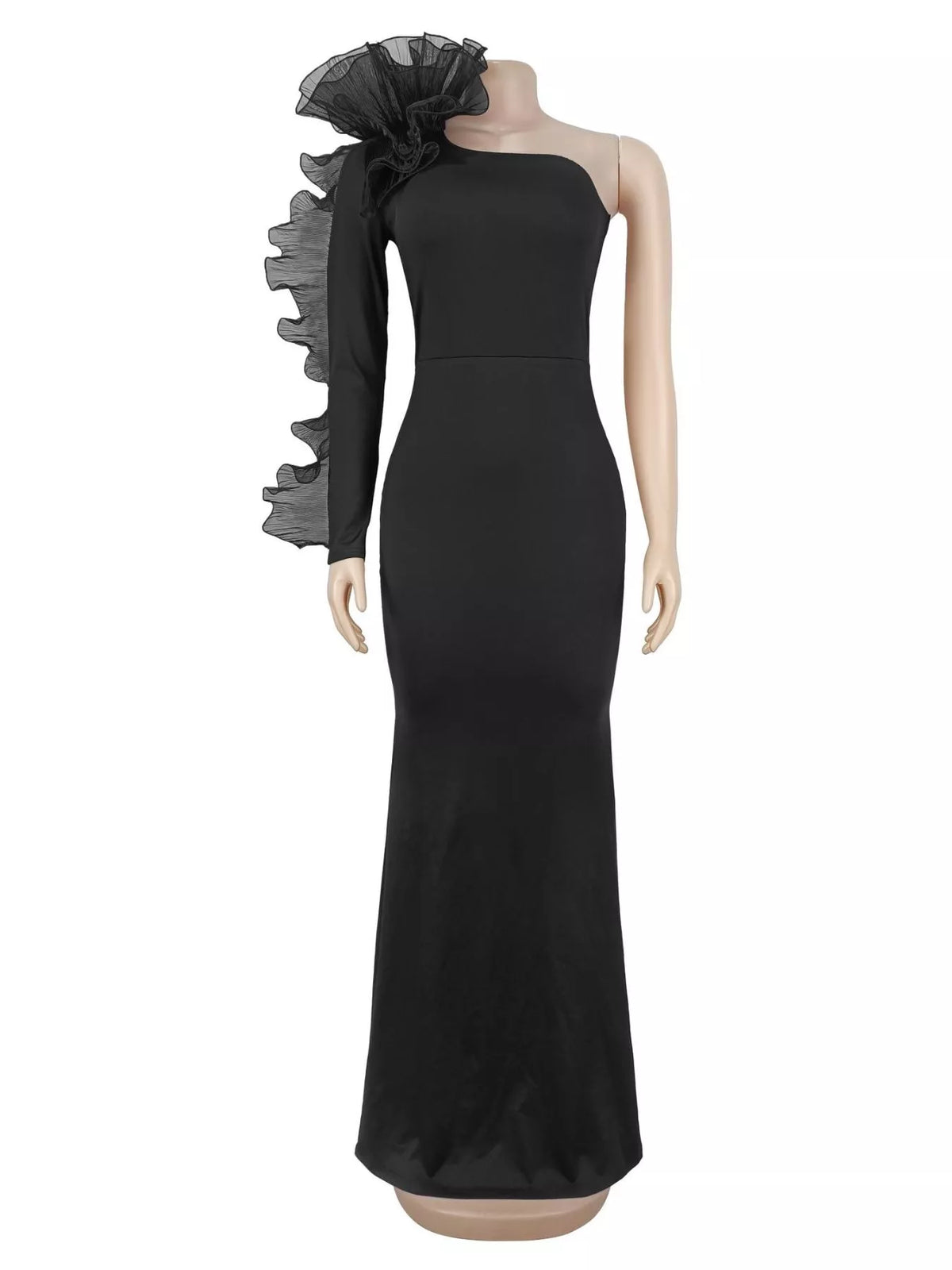 One-Shoulder Ruffled Mermaid Maxi Dress