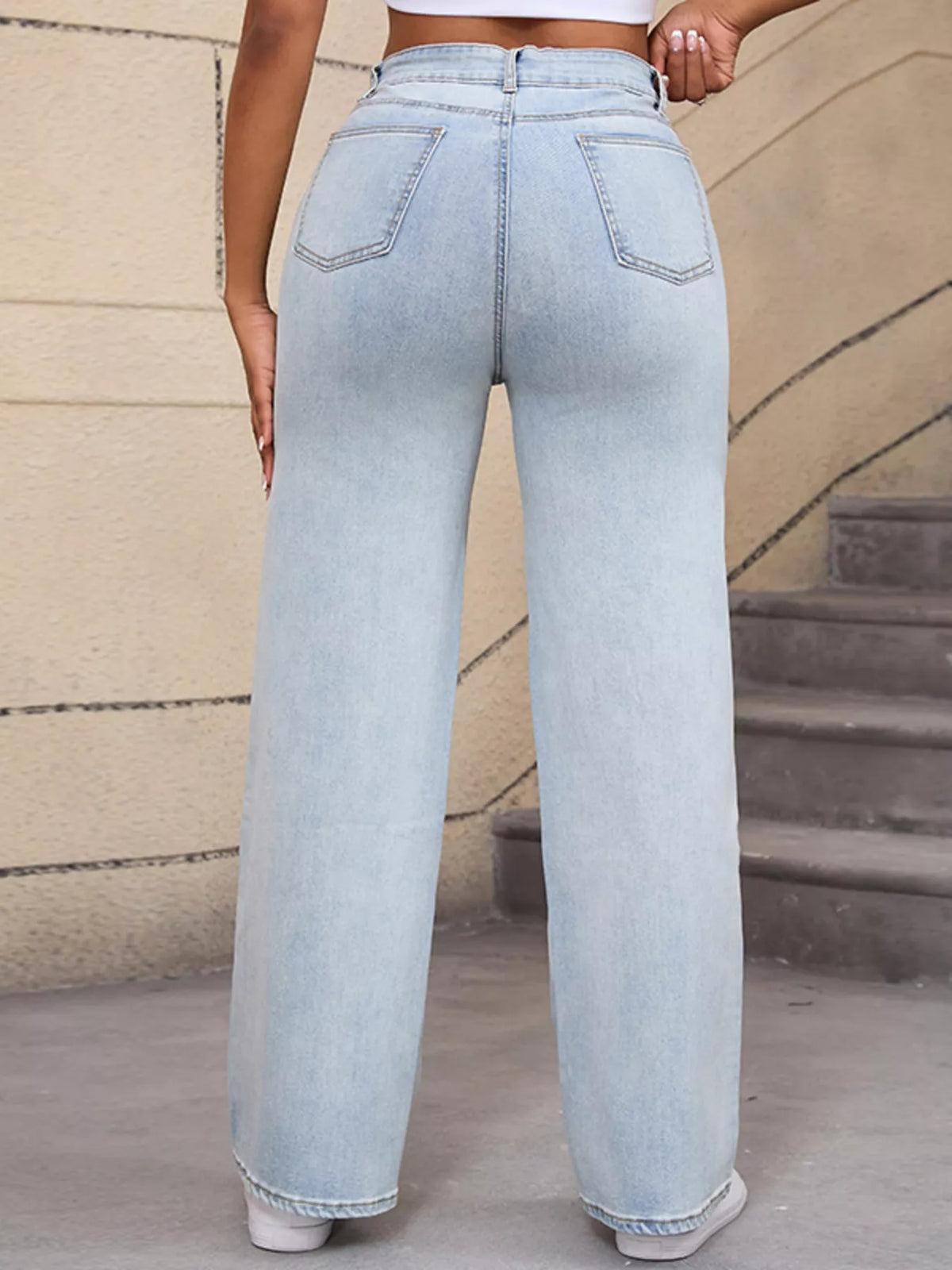 Distressed Wide Leg Jeans with Cat's Whisker Detail