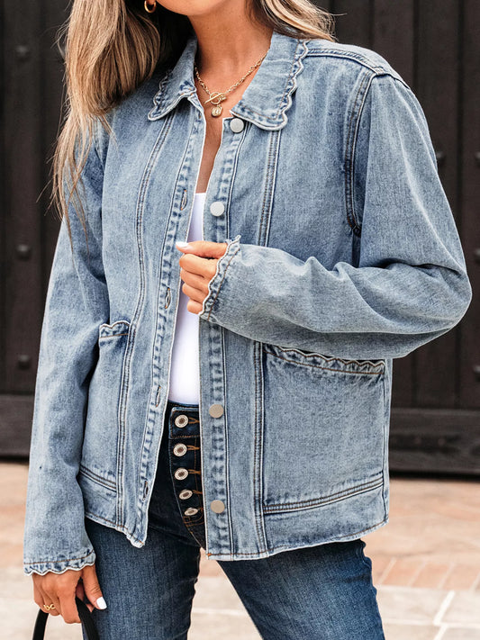 Scallop-Trim Collar Denim Jacket