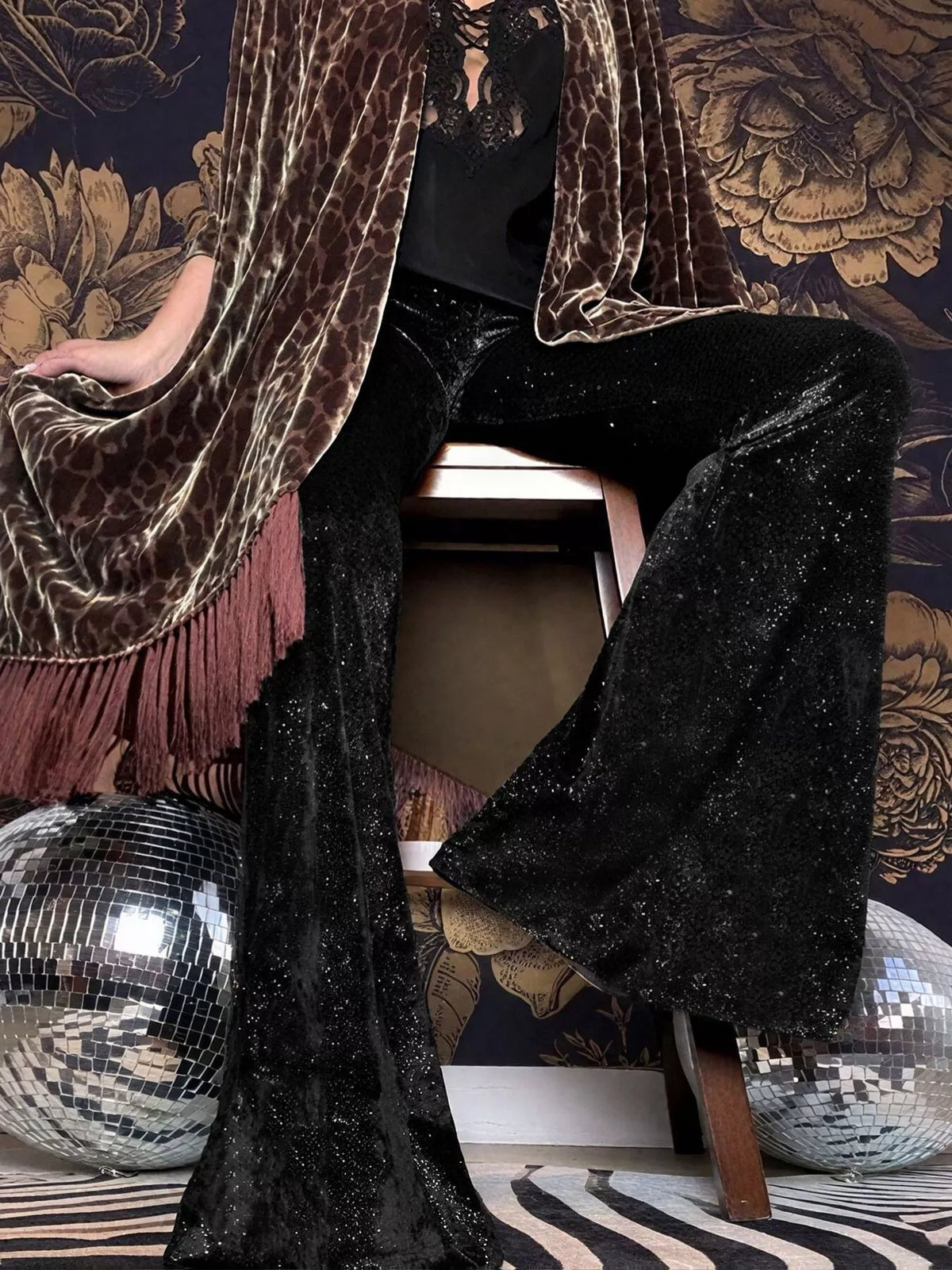 High-Waisted Velvet Flared Pants