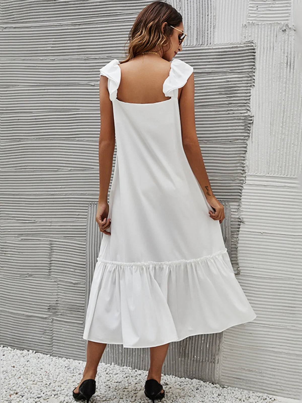 Ruffled Hem Tiered Midi Dress in White by ArtisticExpression