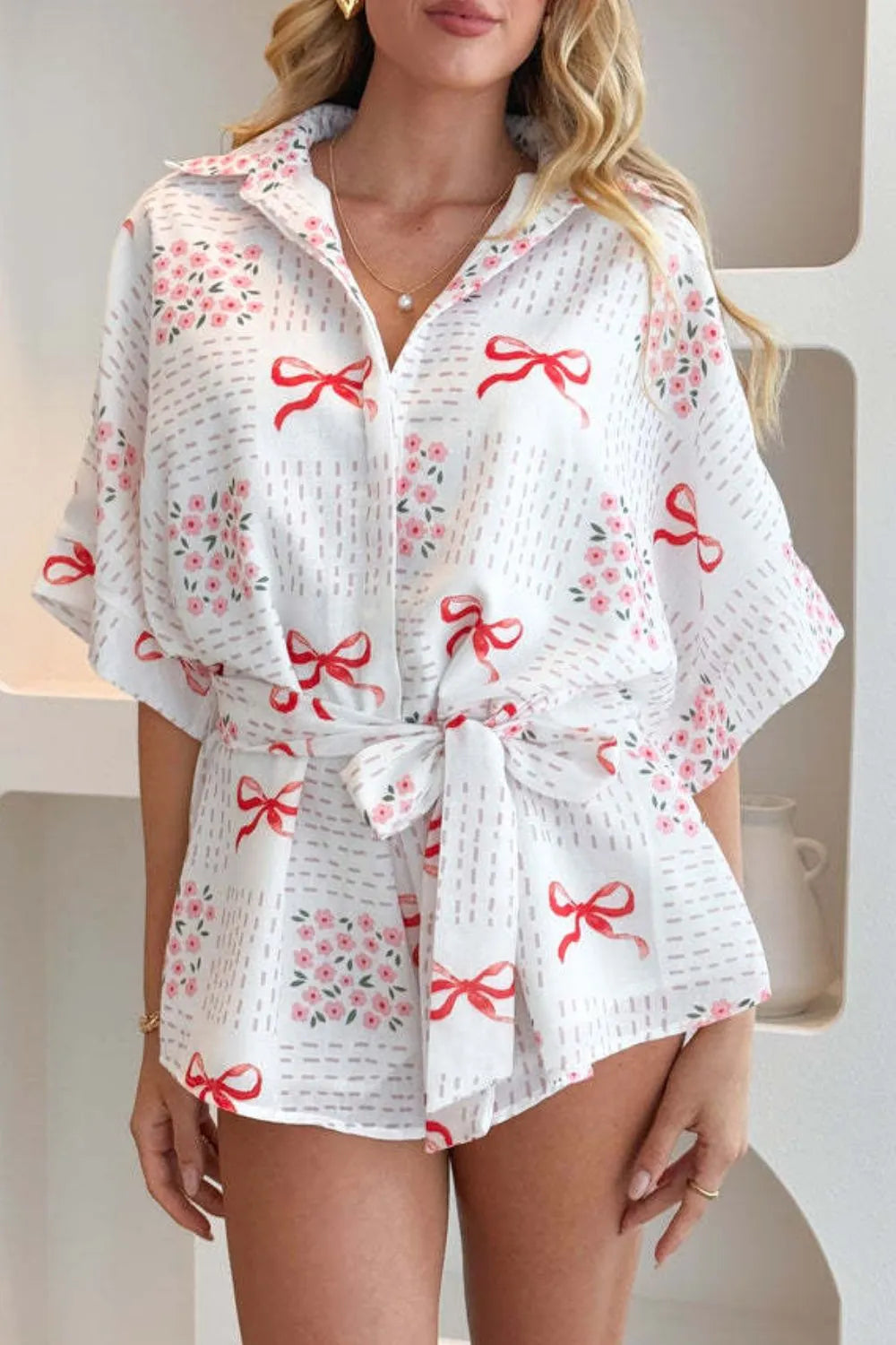 Tie-Waist Romper in White
