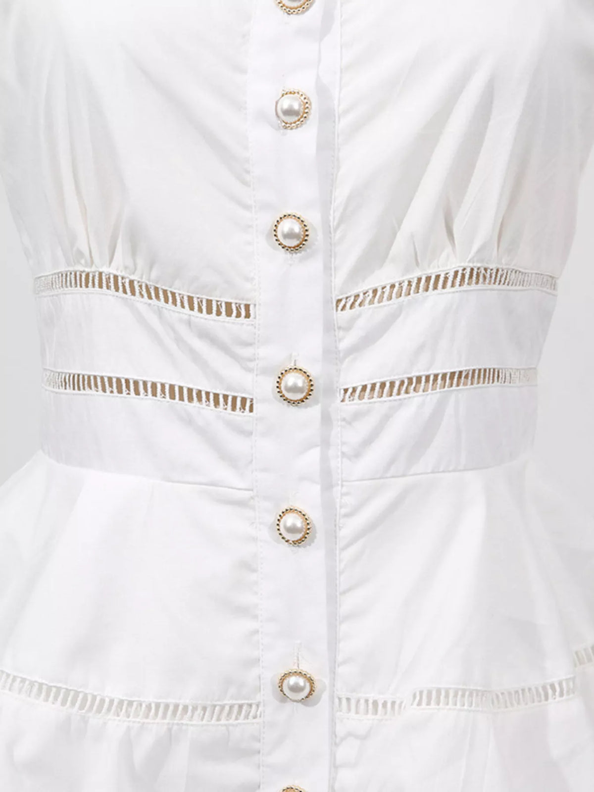 Sleeveless Eyelet Embroidered Button-Down Midi Dress in White