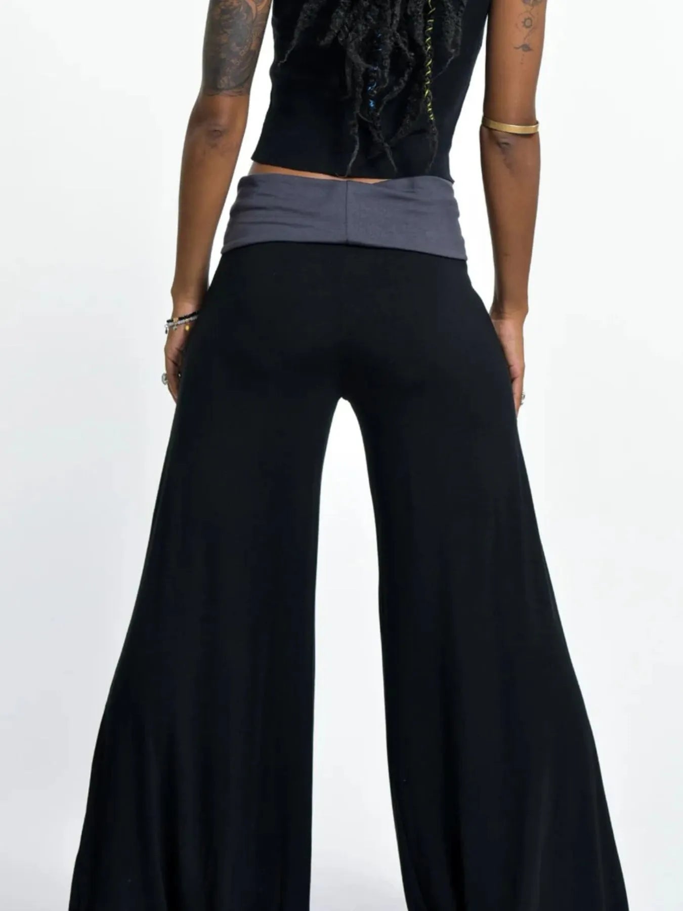 High-Waisted Wide Leg Yoga Pants with Contrast Waistband by Mystique Q