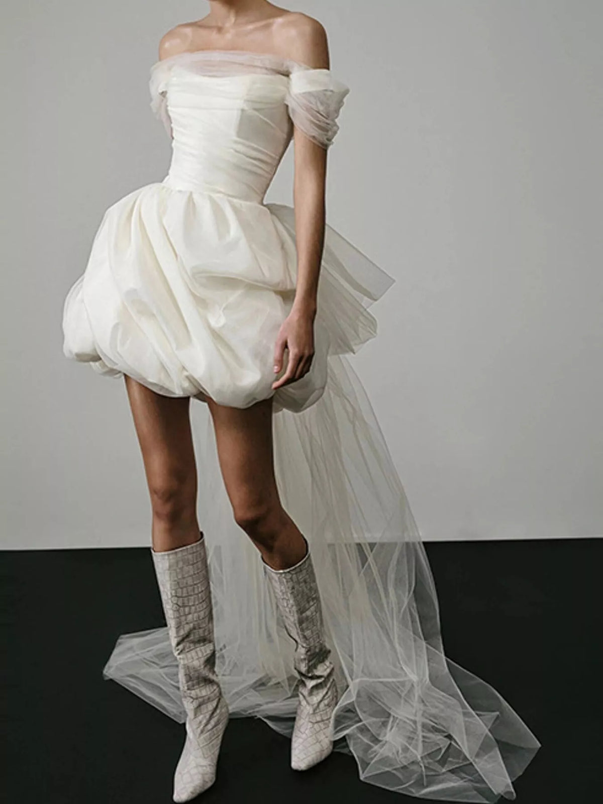 Plus Size Off-Shoulder Tulle Bubble Mini Dress
