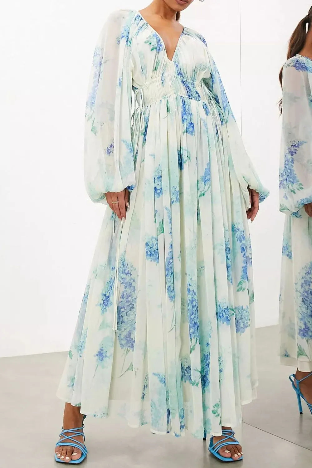 Bohemian Balloon Sleeve Maxi Dress in Light Blue by Shenori
