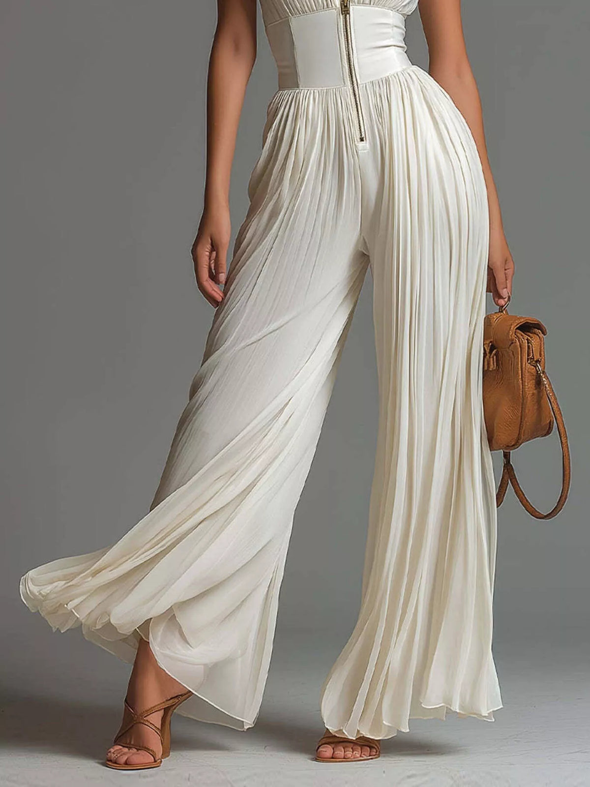 Sleeveless Pleated Jumpsuit in Cream