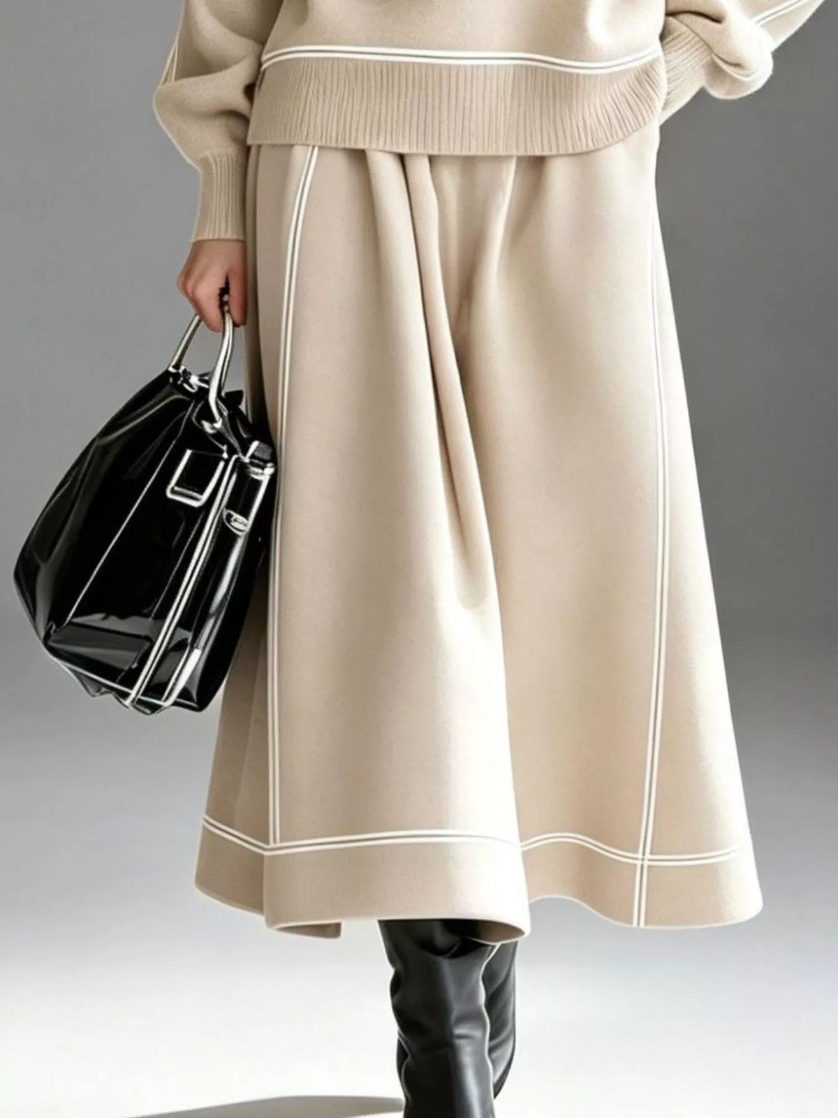 Turtleneck Knit Top and Midi Skirt Set