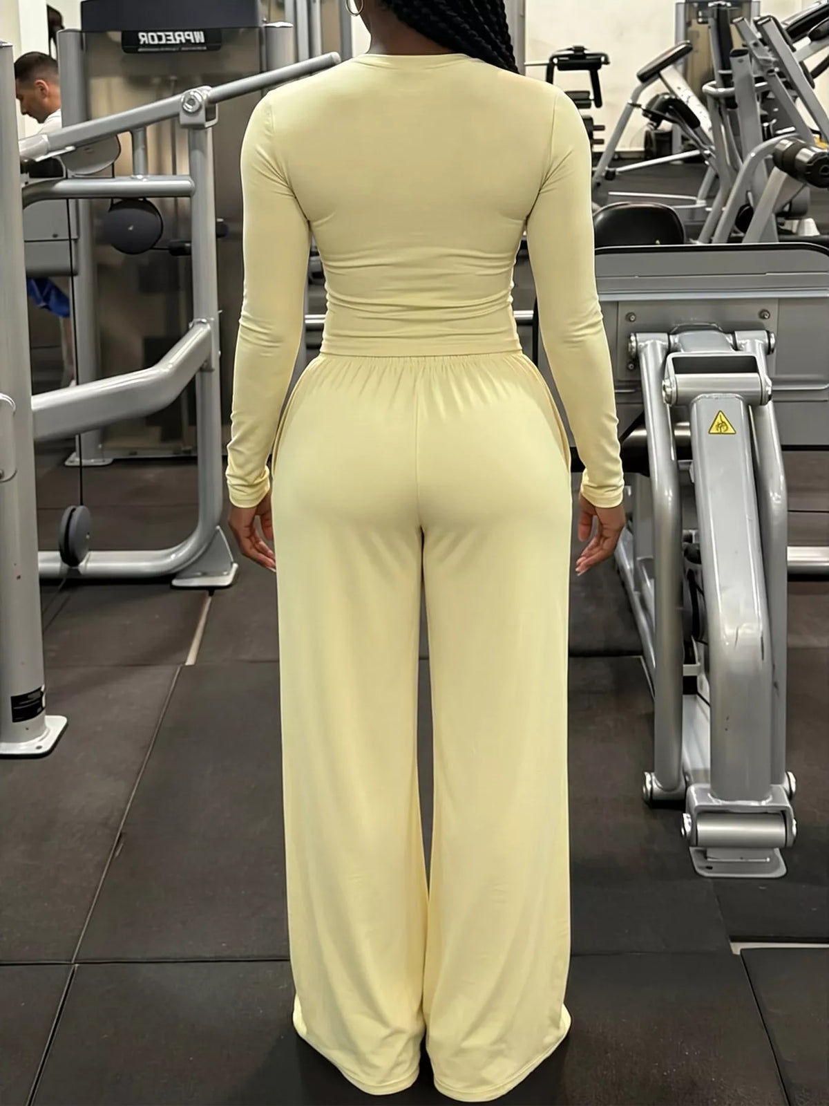 Long Sleeve Crop Top and Wide-Leg Pant Set in Yellow