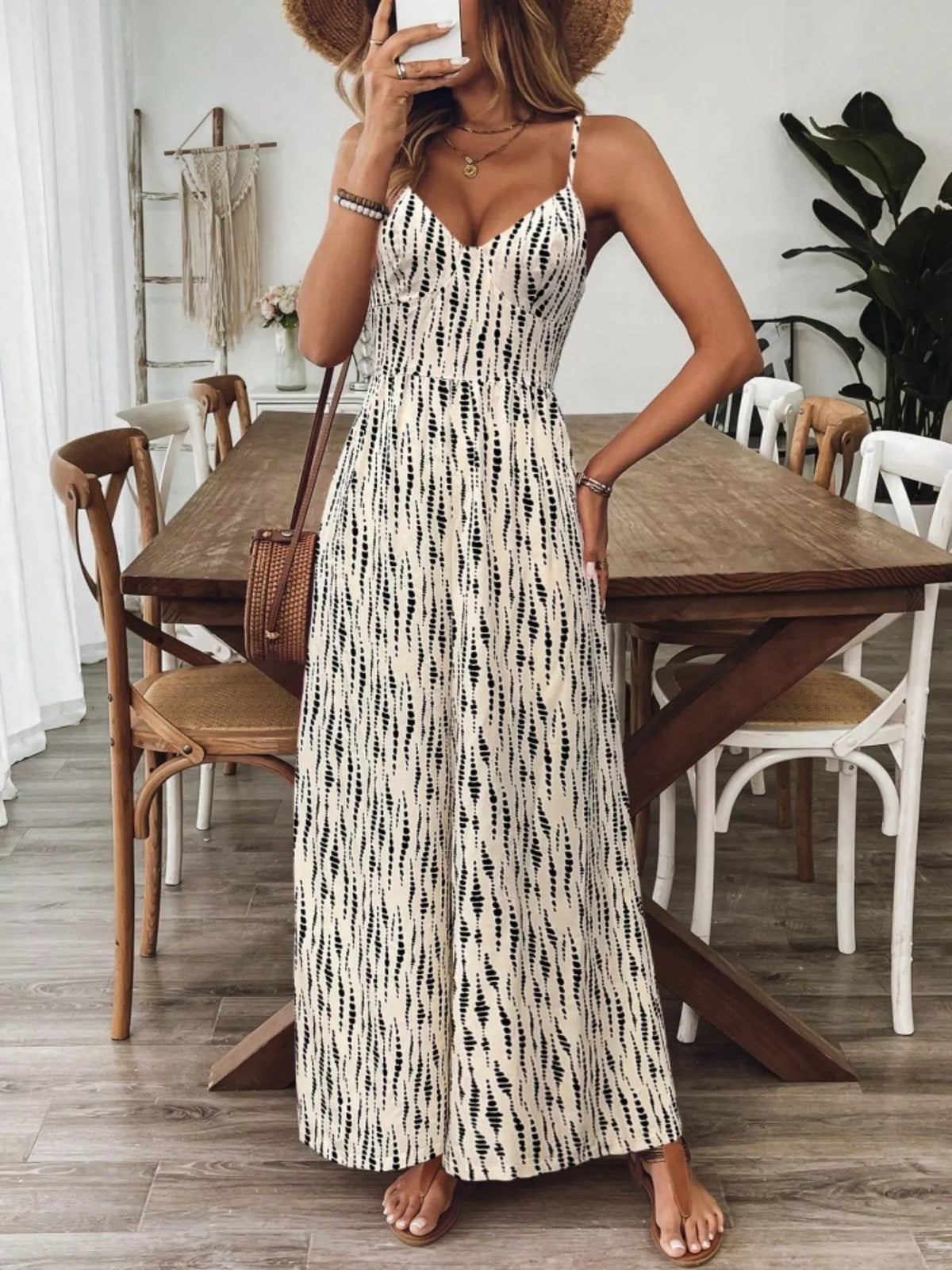 Backless Spaghetti Strap Wide Leg Jumpsuit