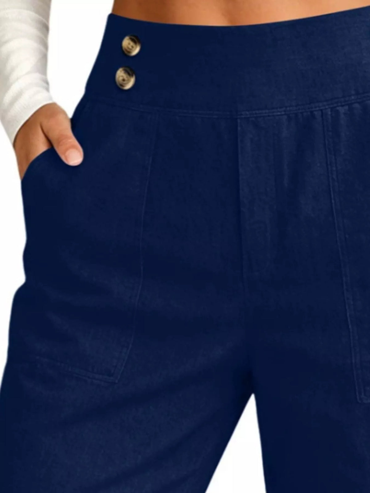 High-Waisted Button-Detail Cropped Pants