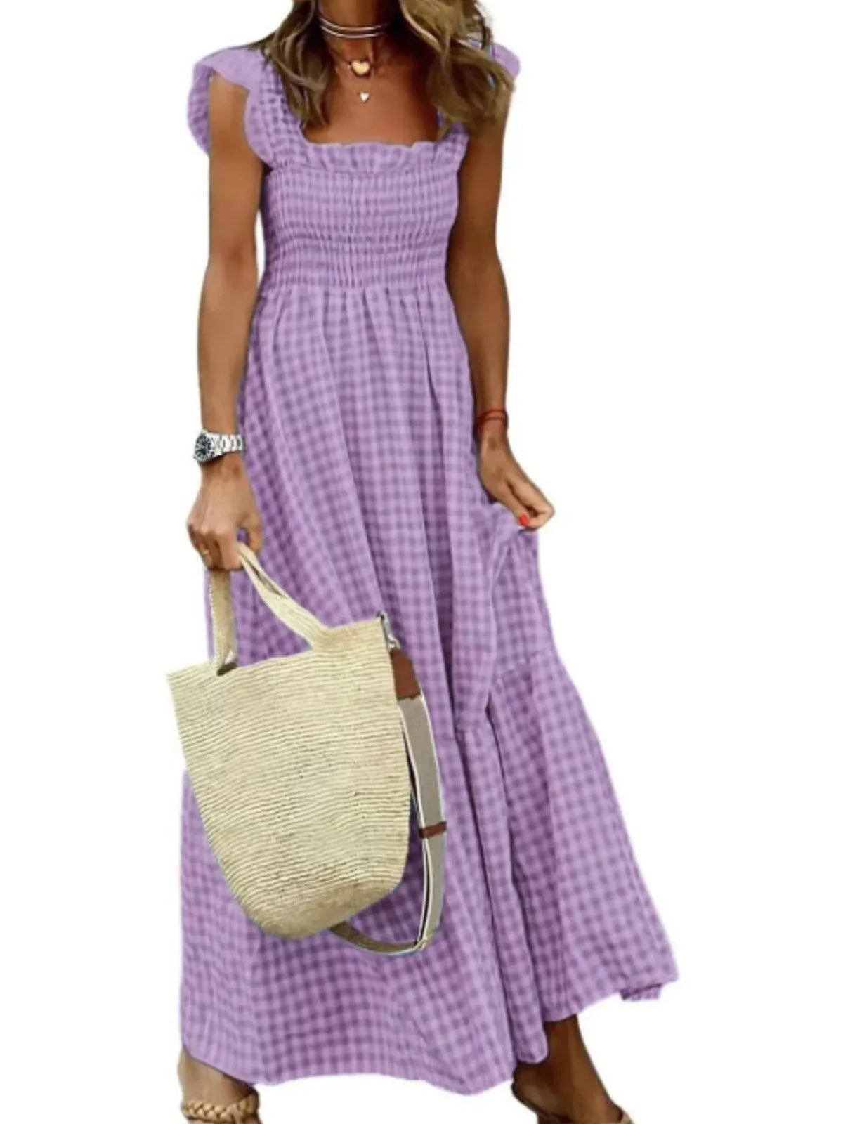 Gingham Smocked Ruffle Maxi Dress