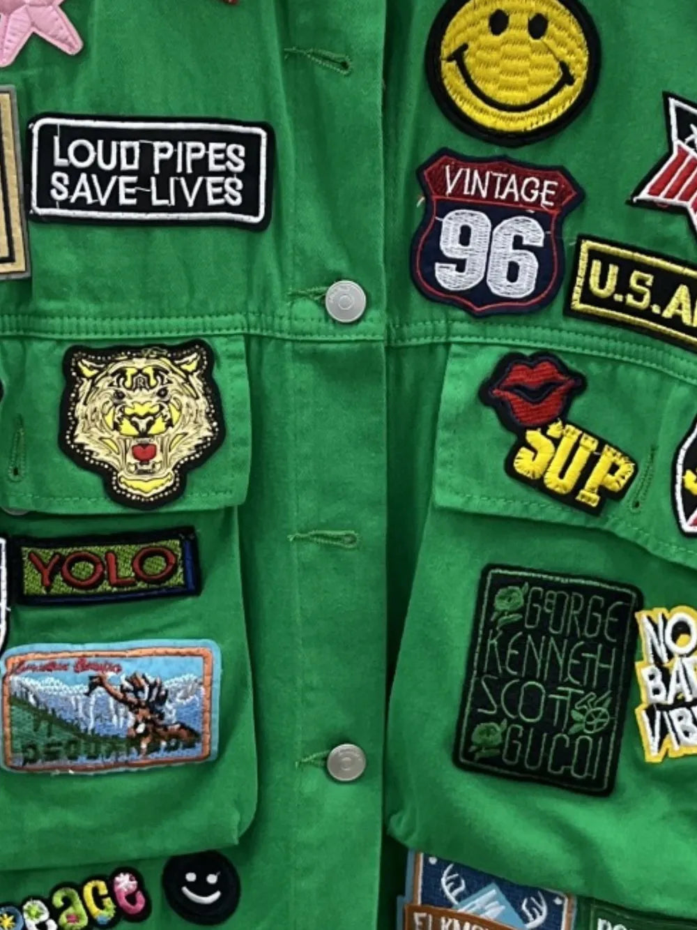 Embroidered Patch Button-Up Denim Jacket