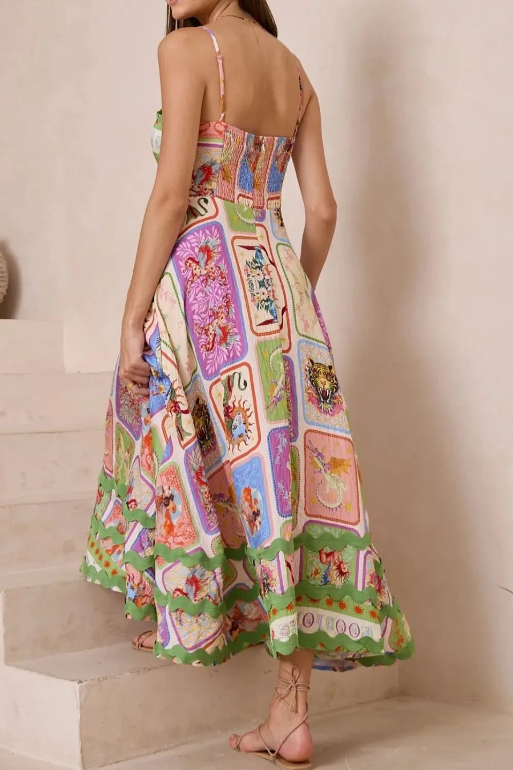 Smocked Square Neck Cami Dress in Multicolor by Shenori