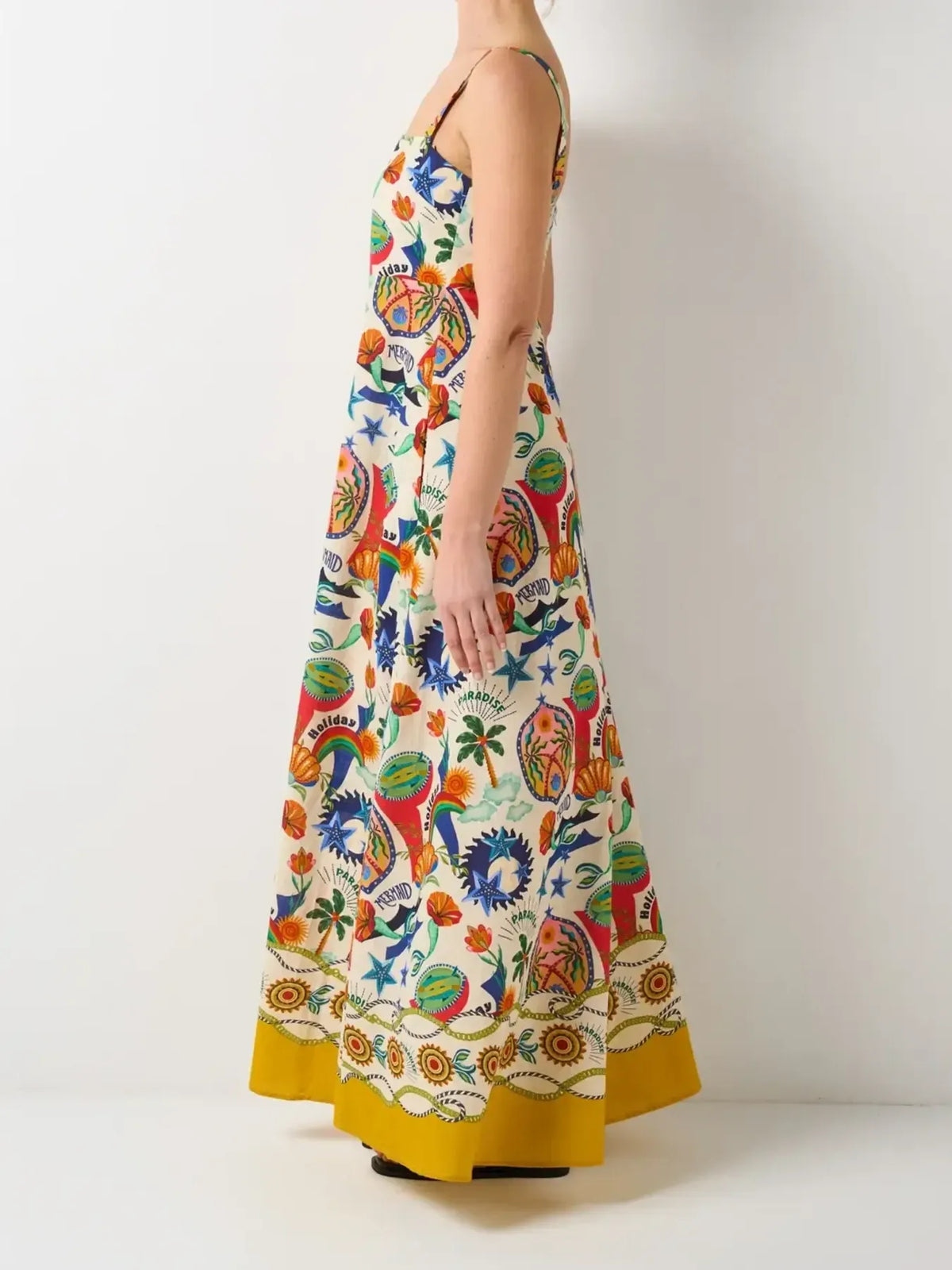 Printed Square Neck Maxi Cami Dress in Painted Pattern