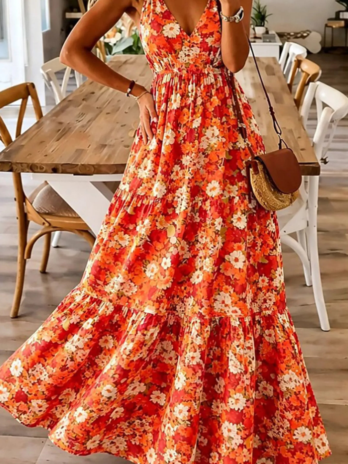 Floral Tiered Maxi Dress with Spaghetti Straps