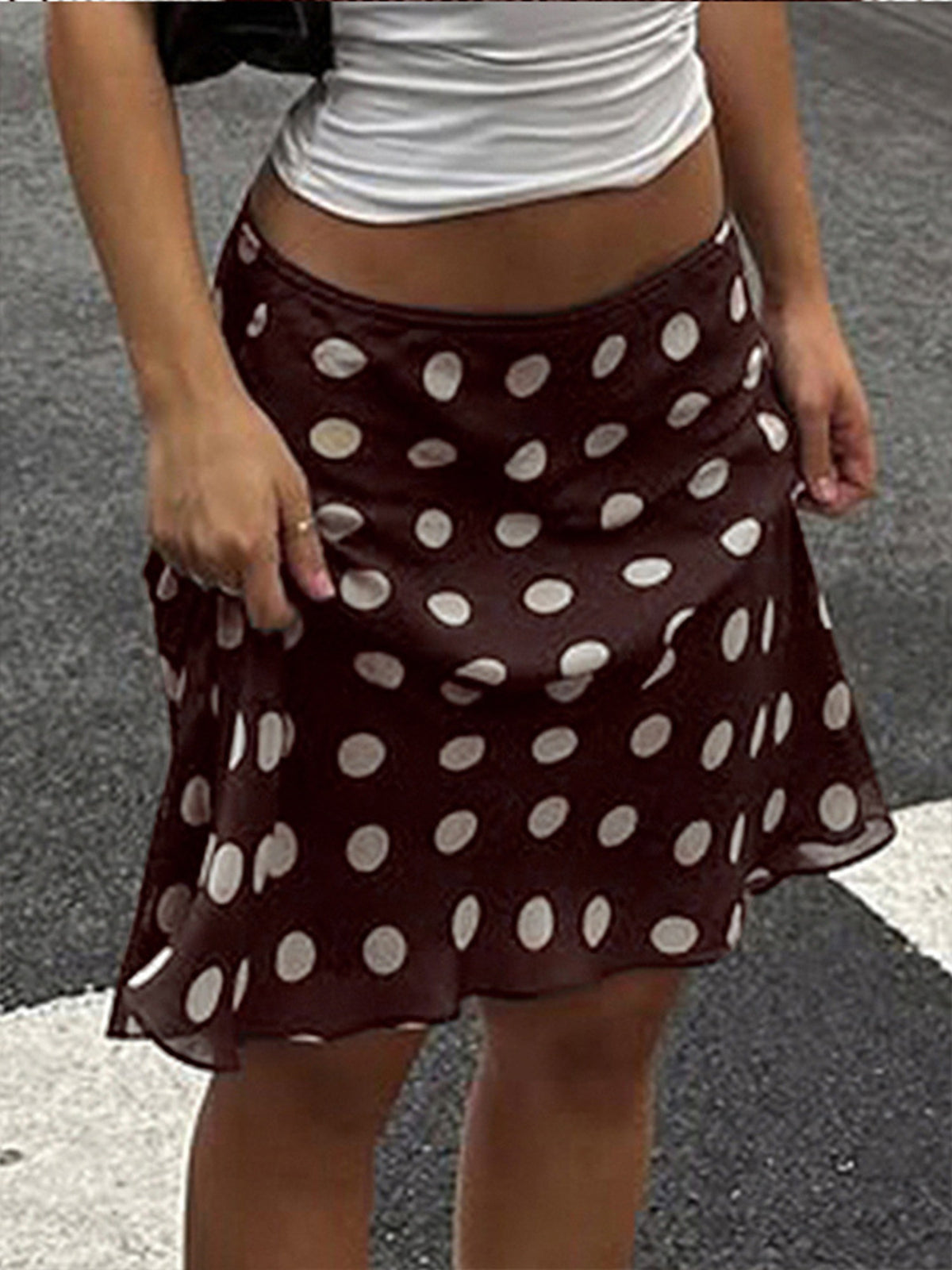 Polka Dot Mesh Skirt in Brown
