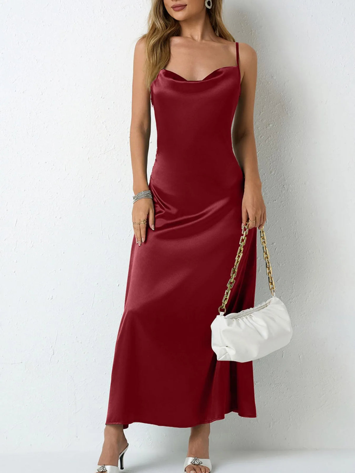 Satin Cowl Neck Cami Dress