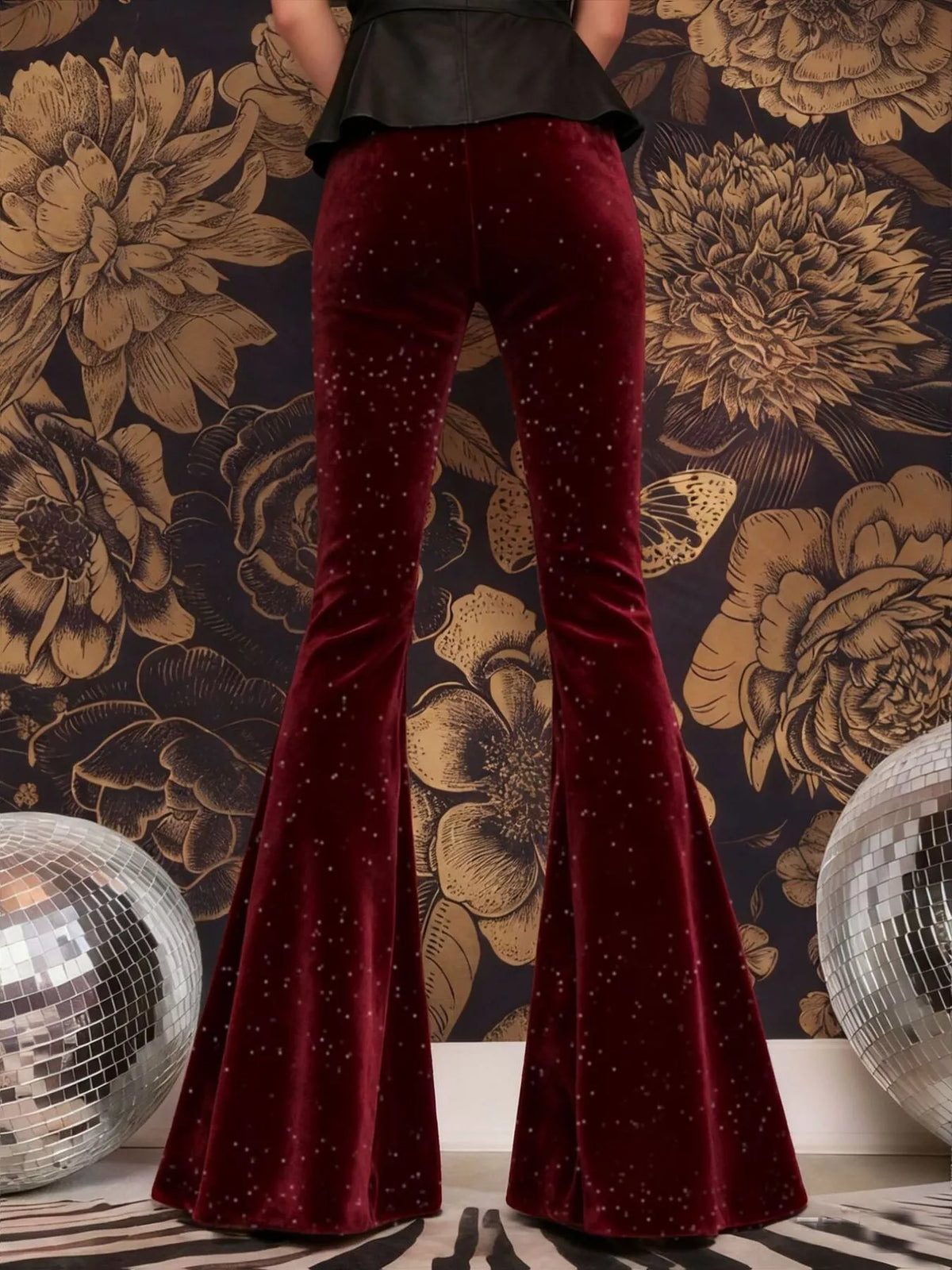High-Waisted Velvet Flared Pants