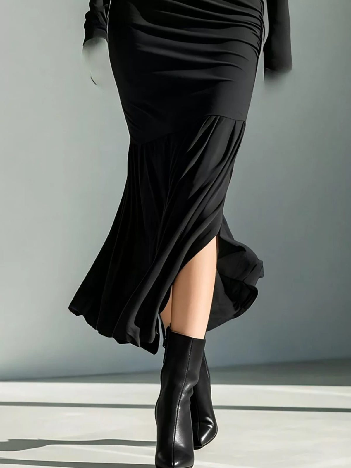 Slit Turtleneck Ruched Bodycon Mermaid Dress, Full Size