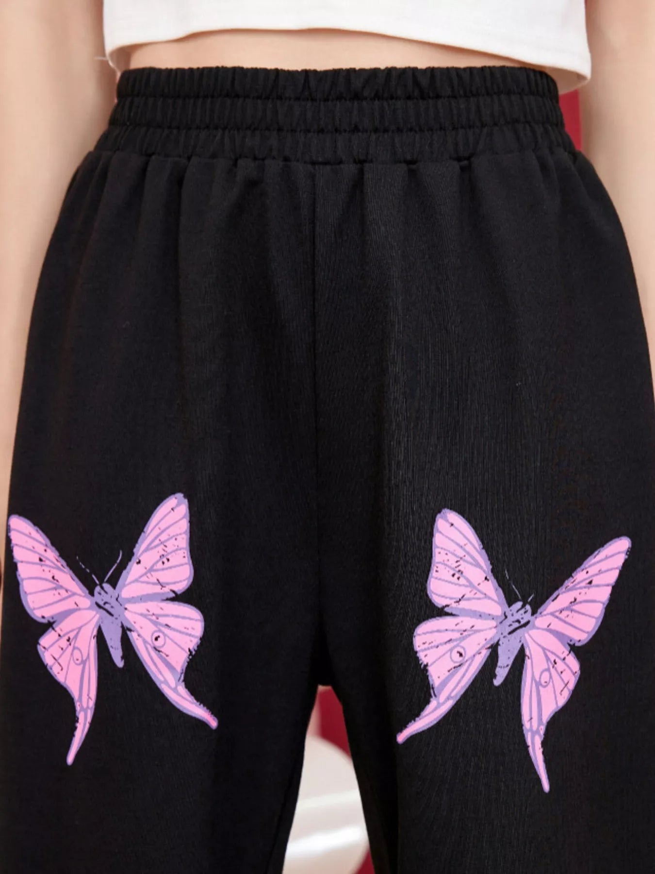 Butterfly Print Casual Sweatpants in Black