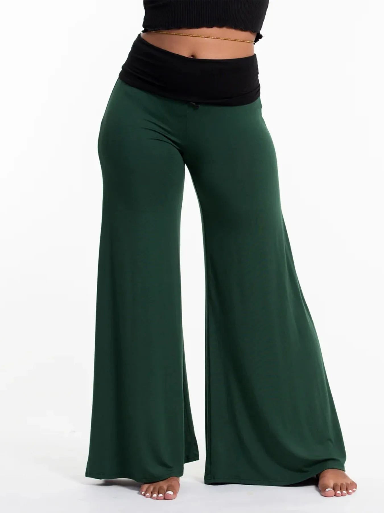 High-Waisted Wide Leg Yoga Pants with Contrast Waistband by Mystique Q