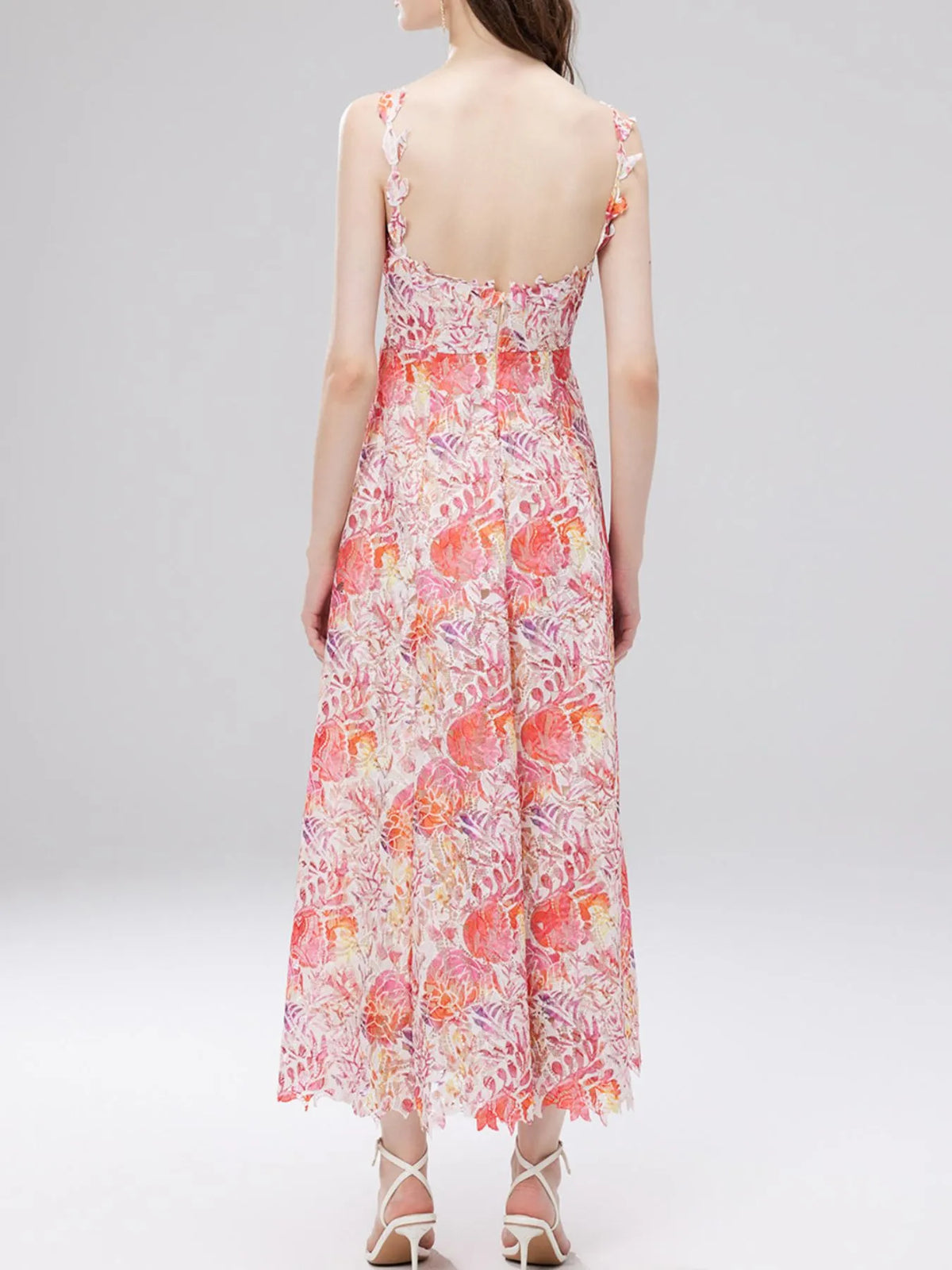 Floral Lace V-Neck Midi Dress