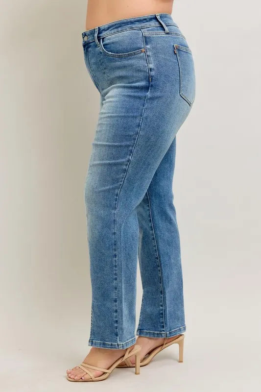 Judy Blue Vintage Slit Straight Jeans in Medium Wash in Md