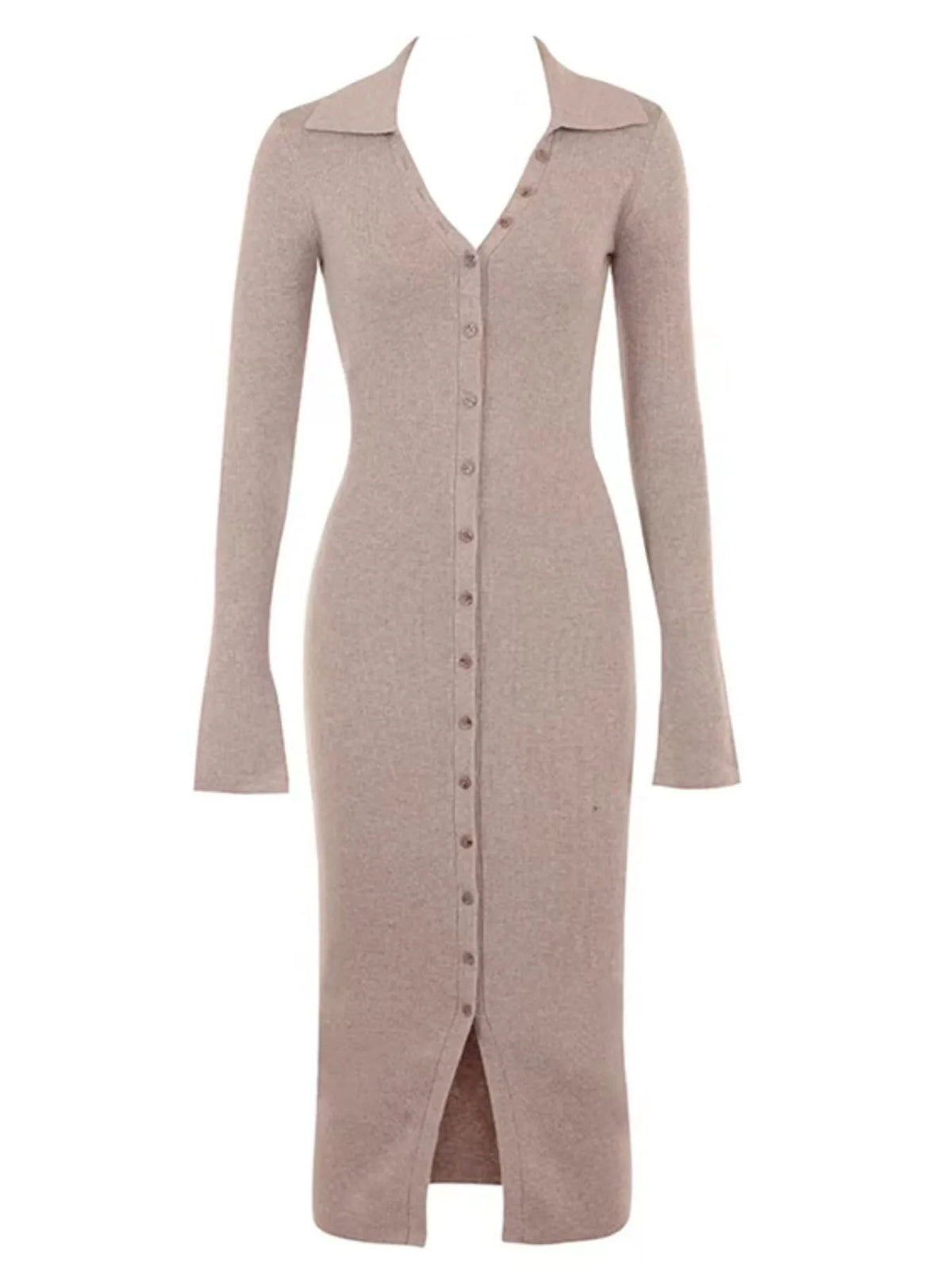 Button Front Sweater Dress in Dust Storm