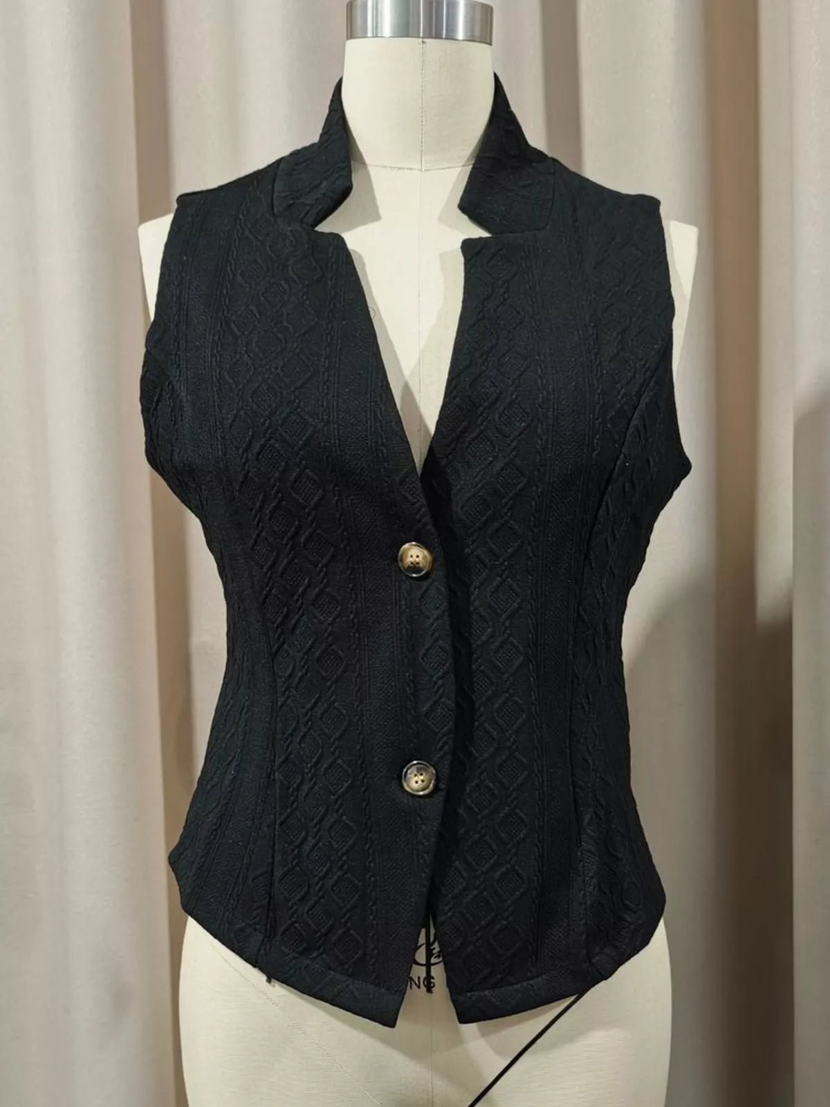 Textured Slim-Fit Button-Down Vest Coat