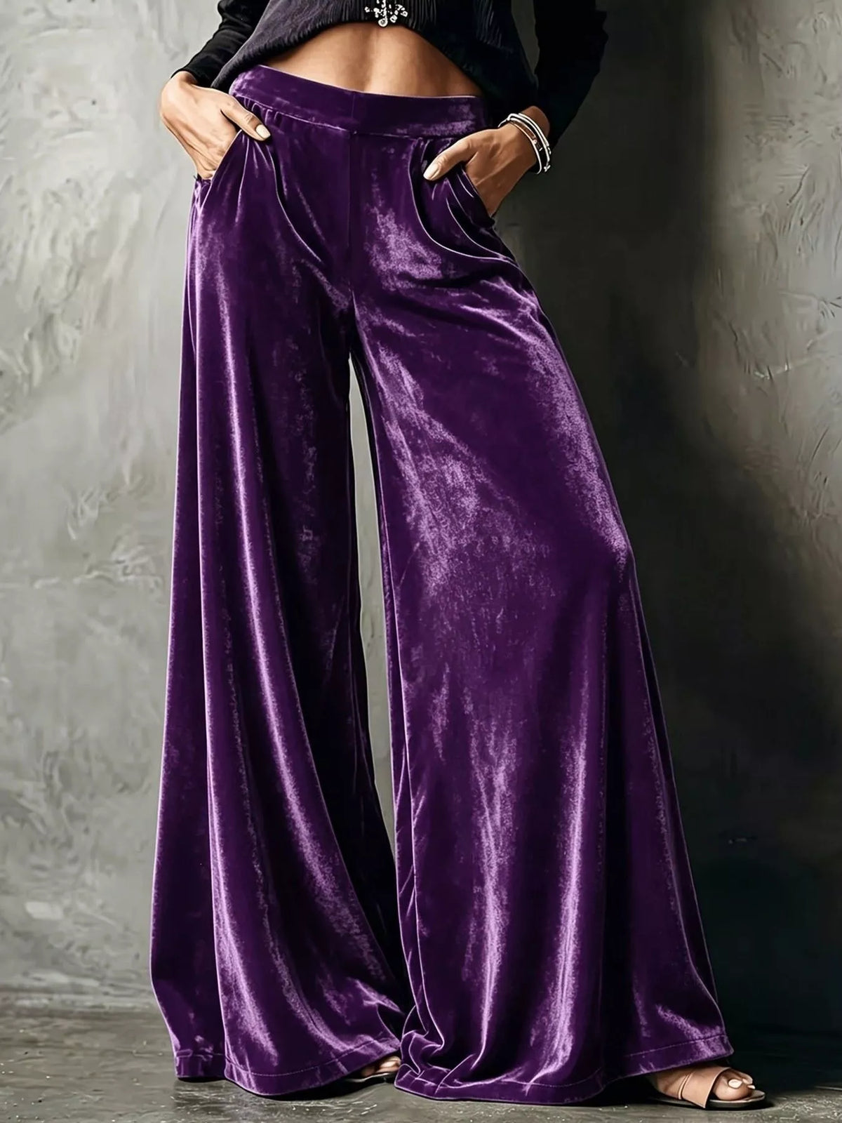 High-Waisted Wide-Leg Velvet Pants