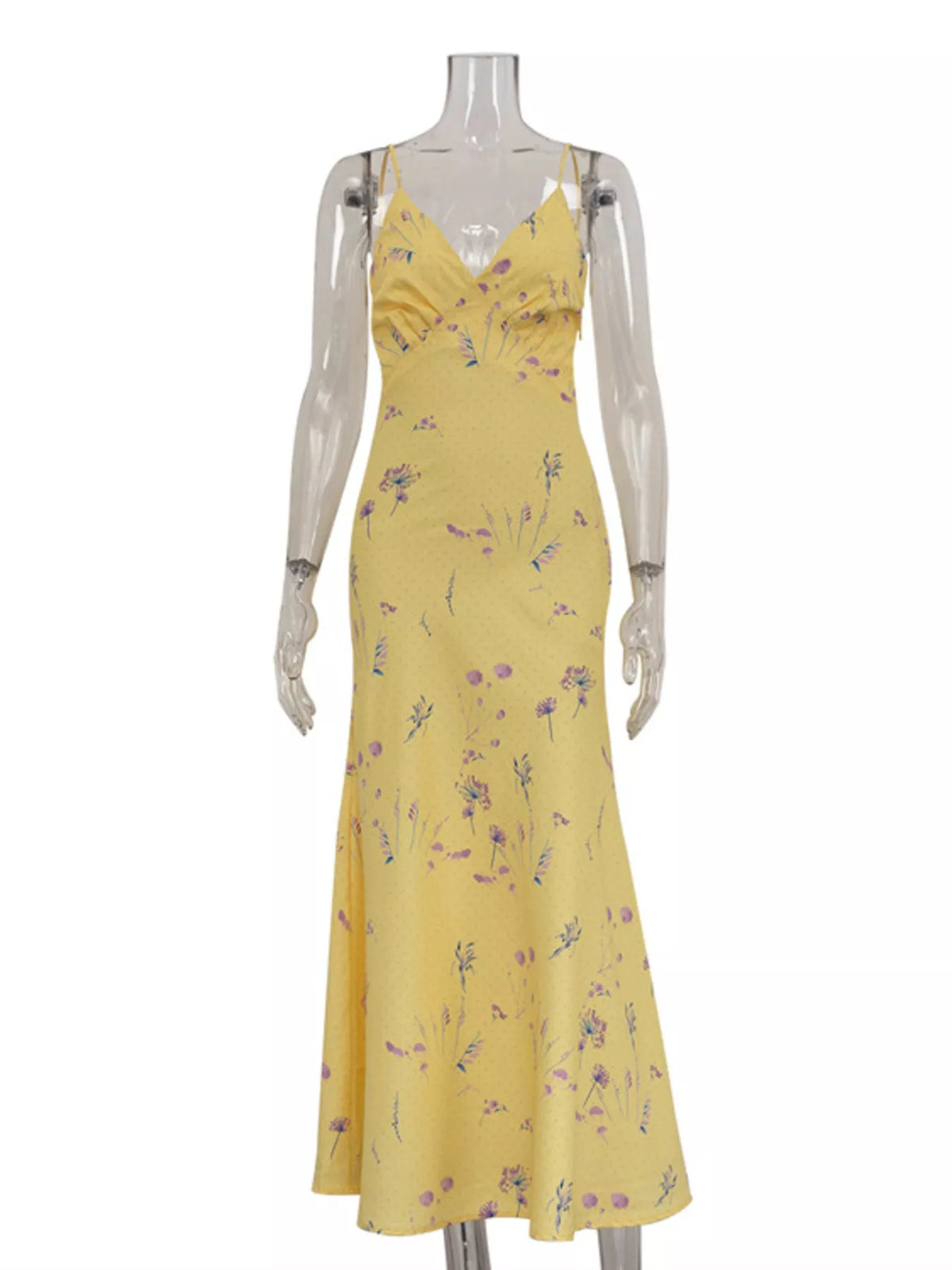 Floral Spaghetti Strap Maxi Dress in Yellow