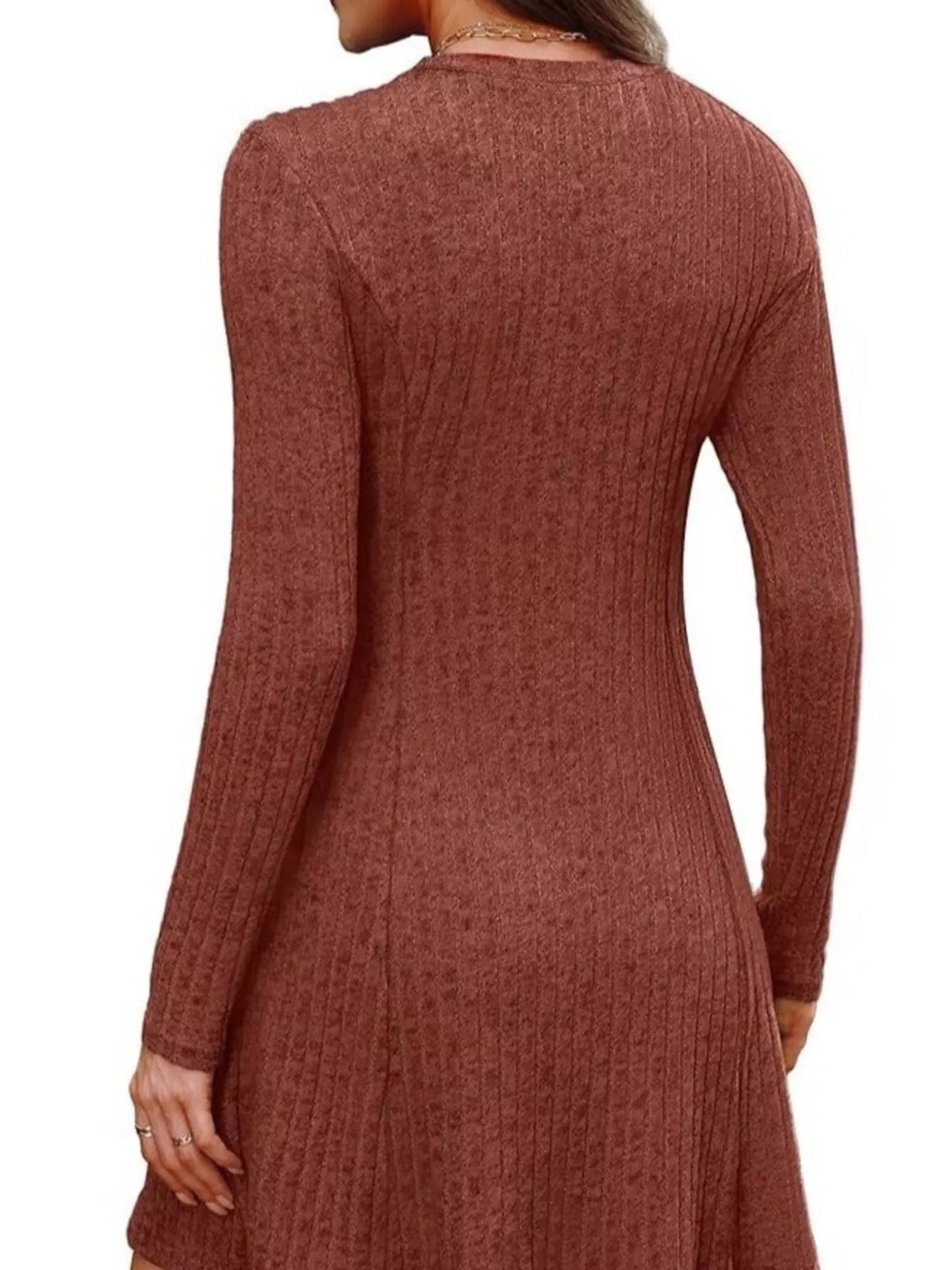 Ribbed Knit Long Sleeve Slim Fit Dress