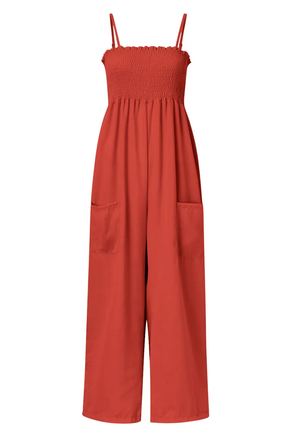 Smocked Spaghetti-Strap Wide-Leg Jumpsuit