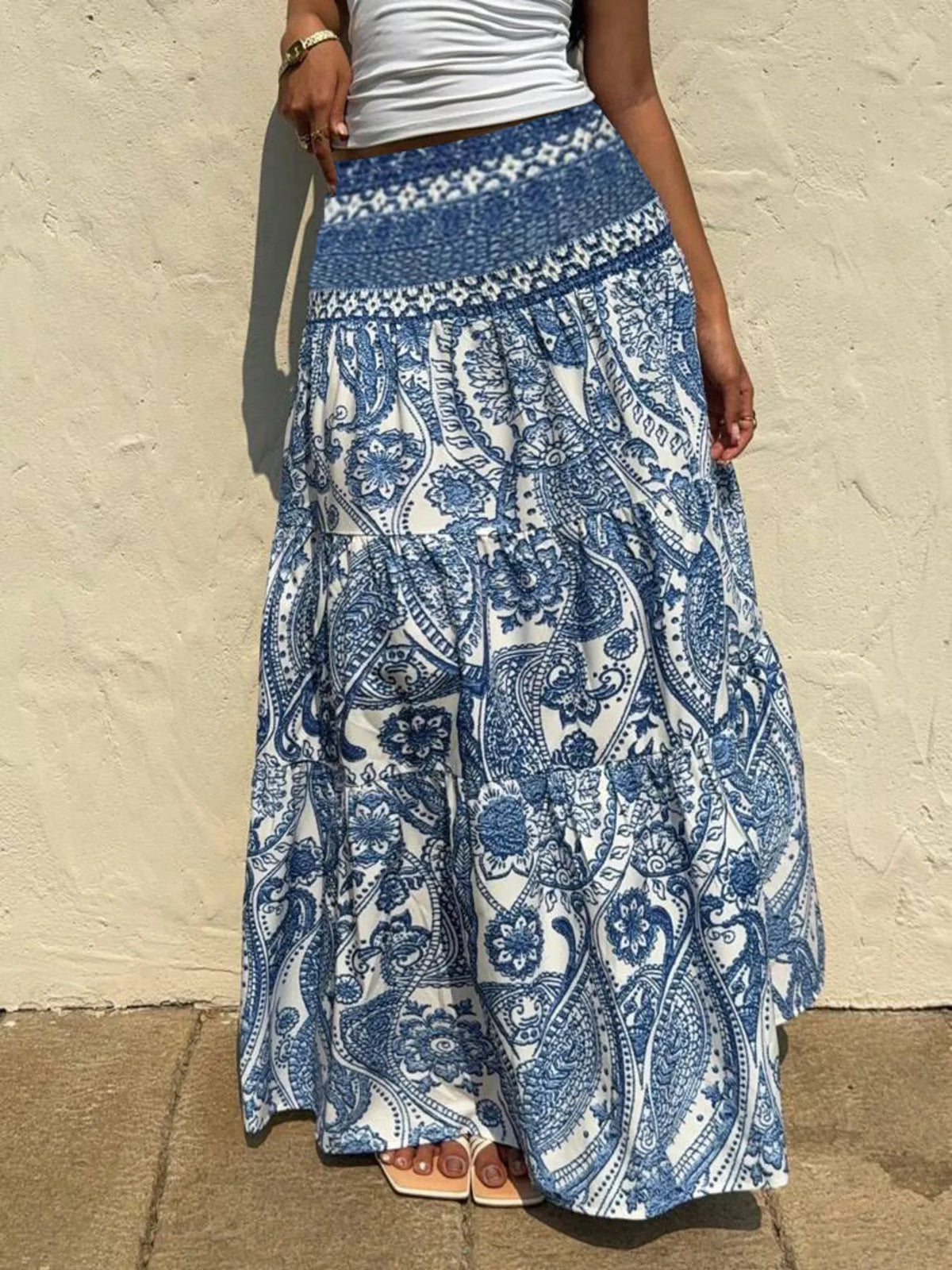 Tiered Maxi Skirt in Dusty Blue